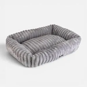 Culcus pentru Caini Gri din Catifea Reiata - Dimensiune 75x58x19cm