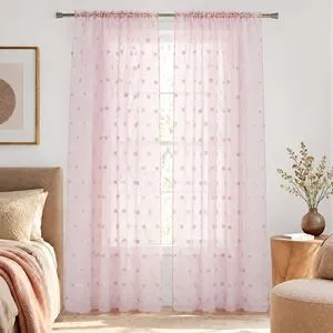 Perdea din voal roz cu pompon 140x260cm