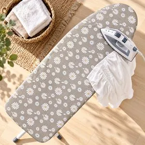 Husa Masa de Calcat din Bumbac cu Elastic, Model Floral Gri, 140x50 cm