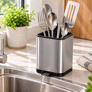 Suport tacamuri inox cu scurgere pentru apa, 10x11x12 cm