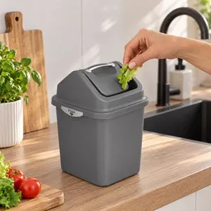 Cos de Gunoi din Plastic Antracit 6L cu Capac și Maner Metalic