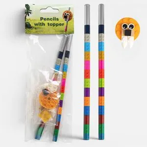 Creioane cu Topper Leu, Model Caramizi, Multicolor, 2 buc