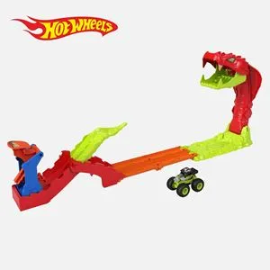 Pista Monster Trucks cu Sarpe, Set cu 1 Masinuta si 4 Piese de Pista, Rosu