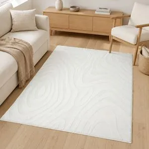 Covor Decorativ din Blana Artificiala cu Linii in Relief, 150x100 cm, Off White