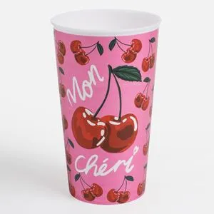 Pahar din Plastic cu Imprimeu Cirese, 650 ml, Roz