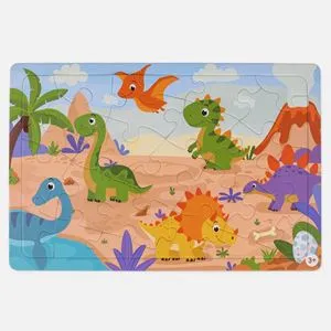 Puzzle Pui de Dinozaur, 24 Piese, Multicolor, Carton