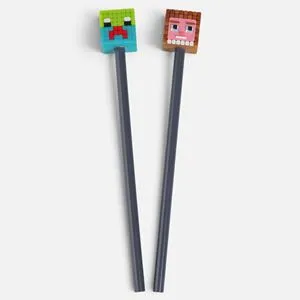Creion cu Topper Explorator – Set 2 Modele, Corp Gri, Design Pixelat