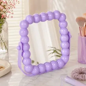 Oglindă de masă cu ramă Bubble mov, 15x16 cm, cu bază și două fețe