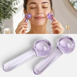 Sfere din Sticla pentru Masaj Facial Rece, Set 2 Bucati, Lila