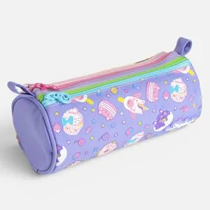 Penar scolar cilindric lila cu 3 compartimente model dulciuri