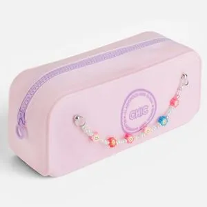 Penar scolar din silicon roz cu colier decorativ