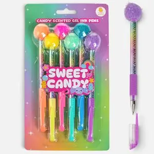 Set 6 Pixuri cu Cerneala Colorata si Pompon, Culori Pastel Neon