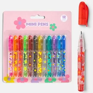 Set 12 Mini Pixuri cu Cerneala Colorata si Glitter 8cm
