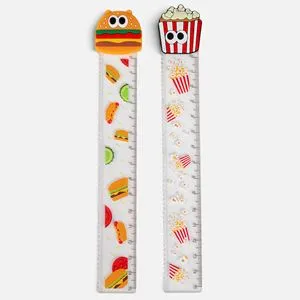 Rigla 15 cm cu model alimente si element rubber, design burger sau popcorn