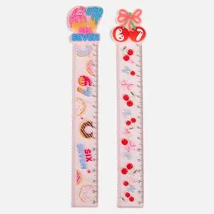Rigla scolara 15cm cu model roz si element rubber cirese