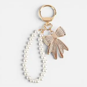 Breloc Charm Fundita Aurie cu Strase și Margele Albe - 14cm