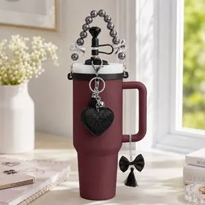 Set 5 Accesorii și Charms Holografice Negre pentru Cană Termos