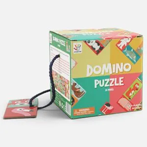 Joc Domino Puzzle cu Animale pentru Copii, 28 Piese din Carton