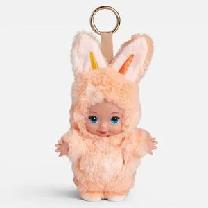 Mini Papusă Iepuras Imbrăcat Somon cu Breloc 19cm