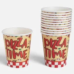 Pahare de hartie pentru petrecere 240ml model Pizza Time 12 bucati