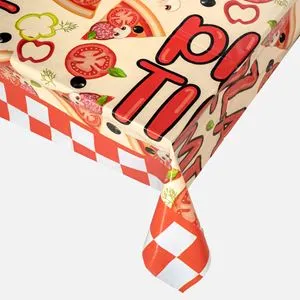 Față de masă plastic cu carouri roșii și imprimeu Pizza Time 180x120 cm