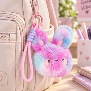 Breloc Iepuraș Rainbow din Plus, Accesorio pentru Geantă, 10cm