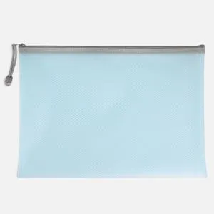 Mapă cu fermoar transparentă albastră cu plasă 33x25 cm pentru documente