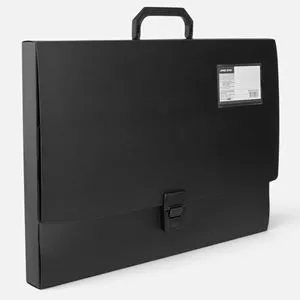 Servietă din plastic neagră cu mâner și închidere, 44,5x3,5x31,5 cm