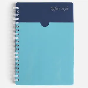 Carnetel cu spirala B6, 80 file liniate, coperta albastra cu buzunar