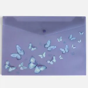Mapă cu capsă mov cu fluturi glitter 33x23,6 cm