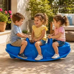 Balansoar din plastic cu 3 locuri, Albastru, model Crocodil, 103,5x43,5x35,5cm