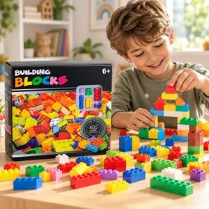 Cuburi de Construcție Colorate pentru Copii, Set 400 Piese