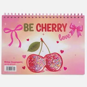 Bloc de desen A4 cu spirala, coperta PVC cu cirese si confetti, 40 file albe