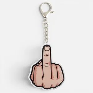 Breloc acrilic cu mesaj Middle Finger bej