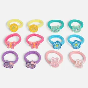 Set elastice de par frotte pentru copii, cu figurine 3D si glitter, 12 bucati