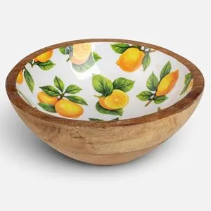 Bol din Lemn cu Email și Model Lămâi, 520ml, Ø20x8cm