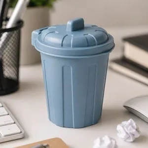 Suport pentru creioane si pixuri in forma de cos de gunoi cu capac, Ø8,5x11cm