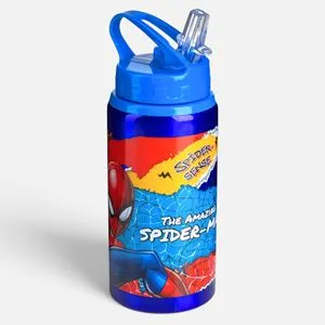 Sticla din Aluminiu pentru Copii 500ml cu Pai Flip Top si Model Spiderman