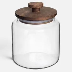 Vas din sticlă cu capac din lemn de salcâm, 2L, pentru depozitare