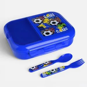 Caserola plastic 3 compartimente cu furculita si lingura - Tema fotbal