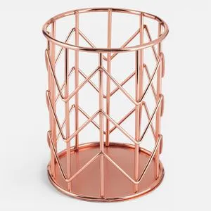 Suport Metalic pentru Pixuri si Creioane, Design Geometric, Roz Auriu