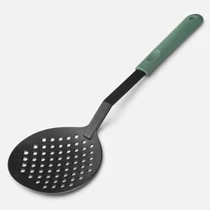 Lingura perforata din plastic, antracit cu maner verde, 33cm