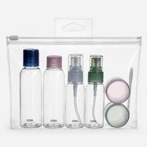 Set 7 Recipiente Transparente pentru Calatorie cu Spatula si Geanta