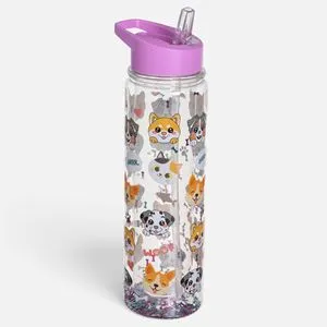 Sticla de apa pentru copii 500ml cu pai Flip Top si model pisici si catei