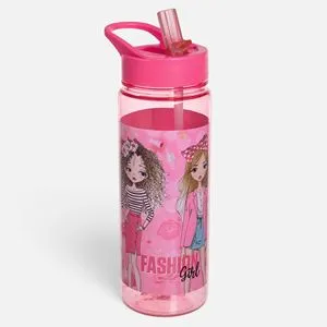 Sticlă pentru apă roză cu capac flip-top și design de fete