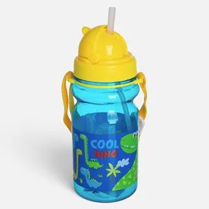 Sticla cu pai pop-up pentru copii, 350 ml, design dinozauri