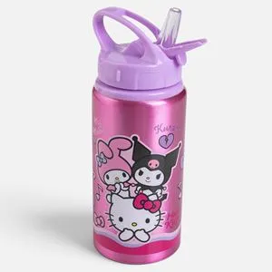 Sticlă din aluminiu pentru copii 500ml cu pai Flip Top, roz lila