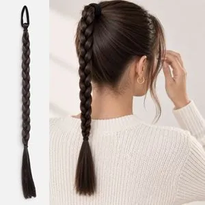 Extensie de Par cu Coada Impletita Saten Inchis 50cm cu Elastic