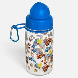 Sticla de Apa pentru Copii 440ml cu Capac Pop-Up si Carlig, Model Vehicule