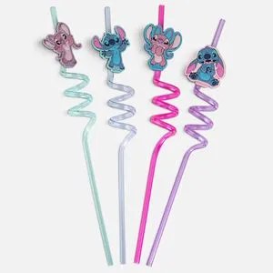 Paie reutilizabile din plastic răsucite cu figurine Stitch, Ø6x270mm, 4 bucăți